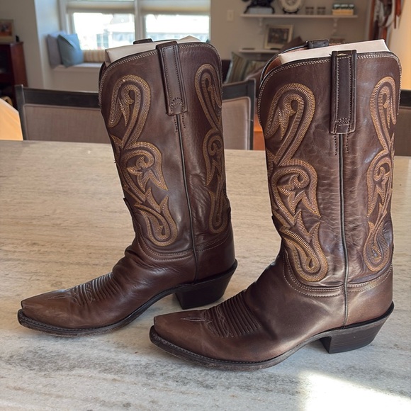 1883 by Lucchese Cowboy Boot N4526 Women 9 Brown Snip Toe B Western Handmade GUC - Picture 1 of 14